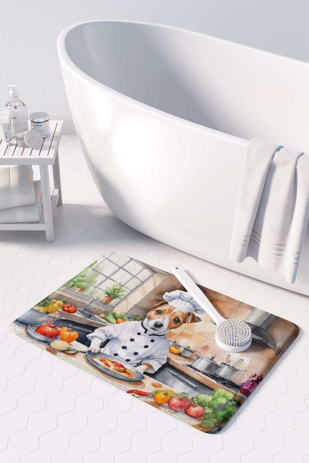 Jack Russell Terrier The Chef Memory Foam Kitchen Mat Machine Washable Anti-Fatigue Mat Cushion Comfort Bath Mat or Kitchen Rug