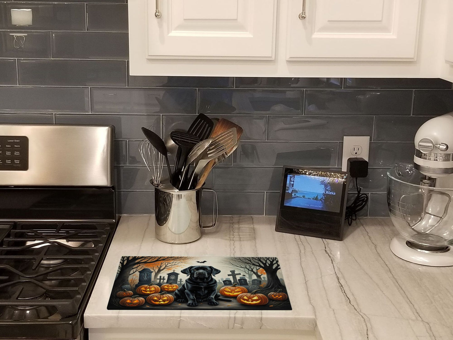 NEW Black Labrador Retriever Spooky Halloween Glass Cutting Board Decorative Tempered Glass Kitchen Cutting and Serving Board Large Size Chopping Board