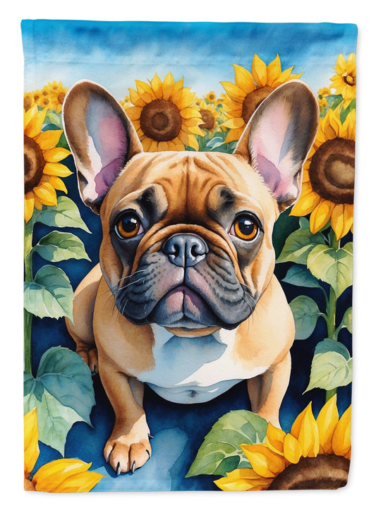 French Bulldog in Sunflowers House Flag Large Porch Sleeve Pole Decorative Outside Yard Banner Artwork Wall Hanging, Polyester, House Size, Multicolor