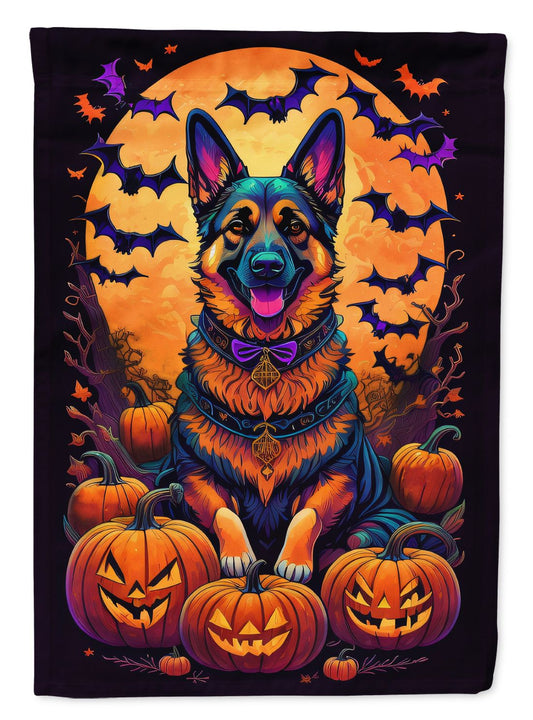 German Shepherd Witchy Halloween House Flag Large Porch Sleeve Pole Decorative Outside Yard Banner Artwork Wall Hanging, Polyester, House Size, Multicolor