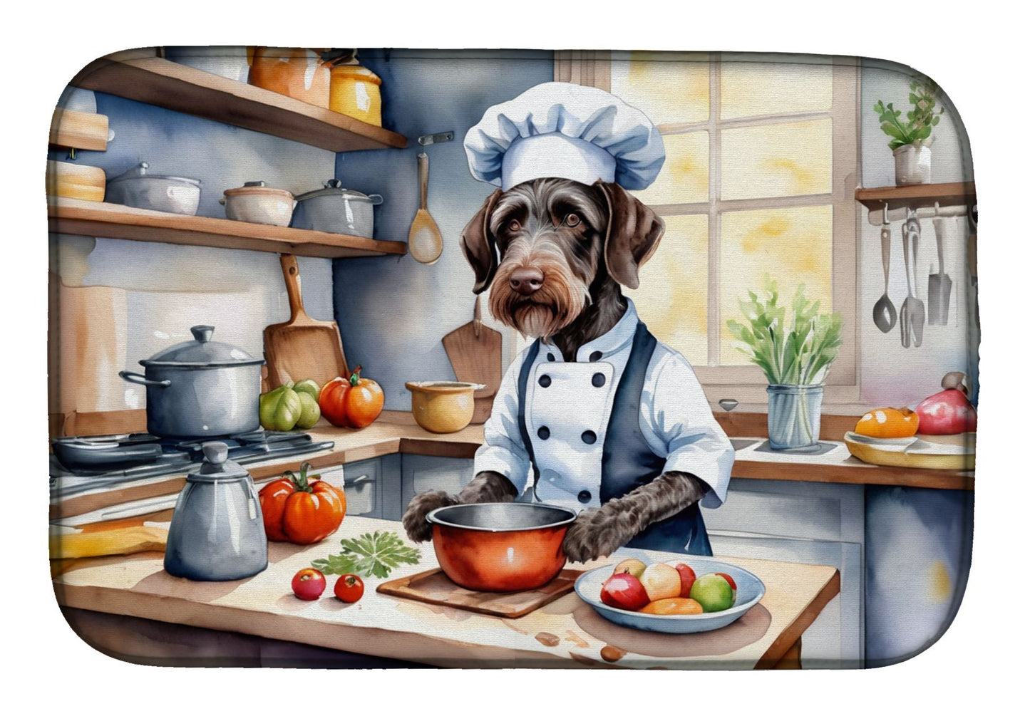 German Wirehaired Pointer The Chef Dish Drying Mat Absorbent Dish Drying Mat Pad for Kitchen Counter Dish Drainer Mat for Countertop, 14 x 21", Multicolor