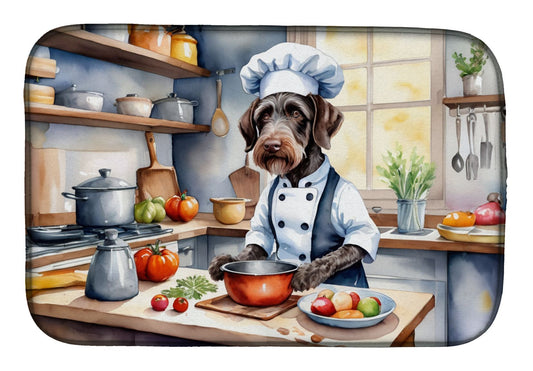 German Wirehaired Pointer The Chef Dish Drying Mat Absorbent Dish Drying Mat Pad for Kitchen Counter Dish Drainer Mat for Countertop, 14 x 21", Multicolor