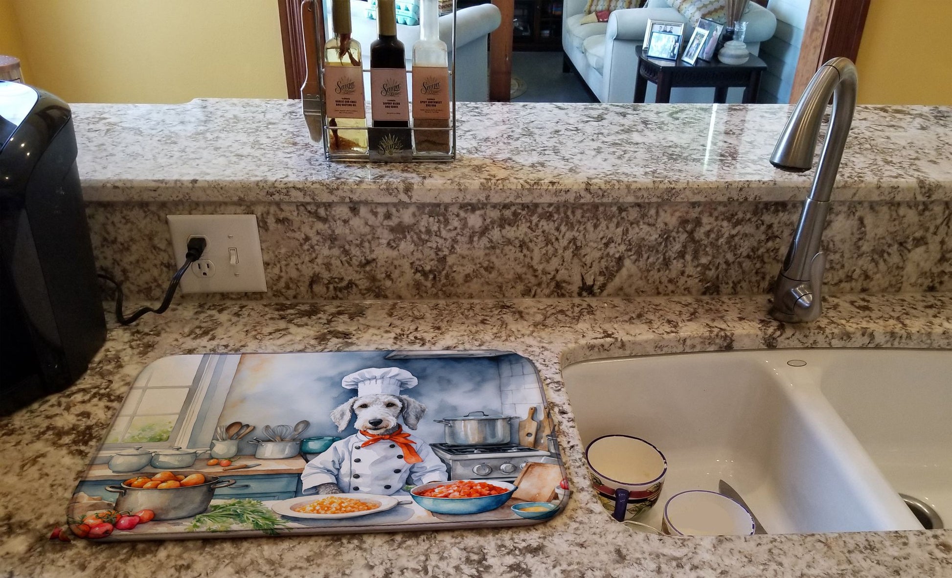 Bedlington Terrier The Chef Dish Drying Mat Absorbent Dish Drying Mat Pad for Kitchen Counter Dish Drainer Mat for Countertop, 14 x 21", Multicolor