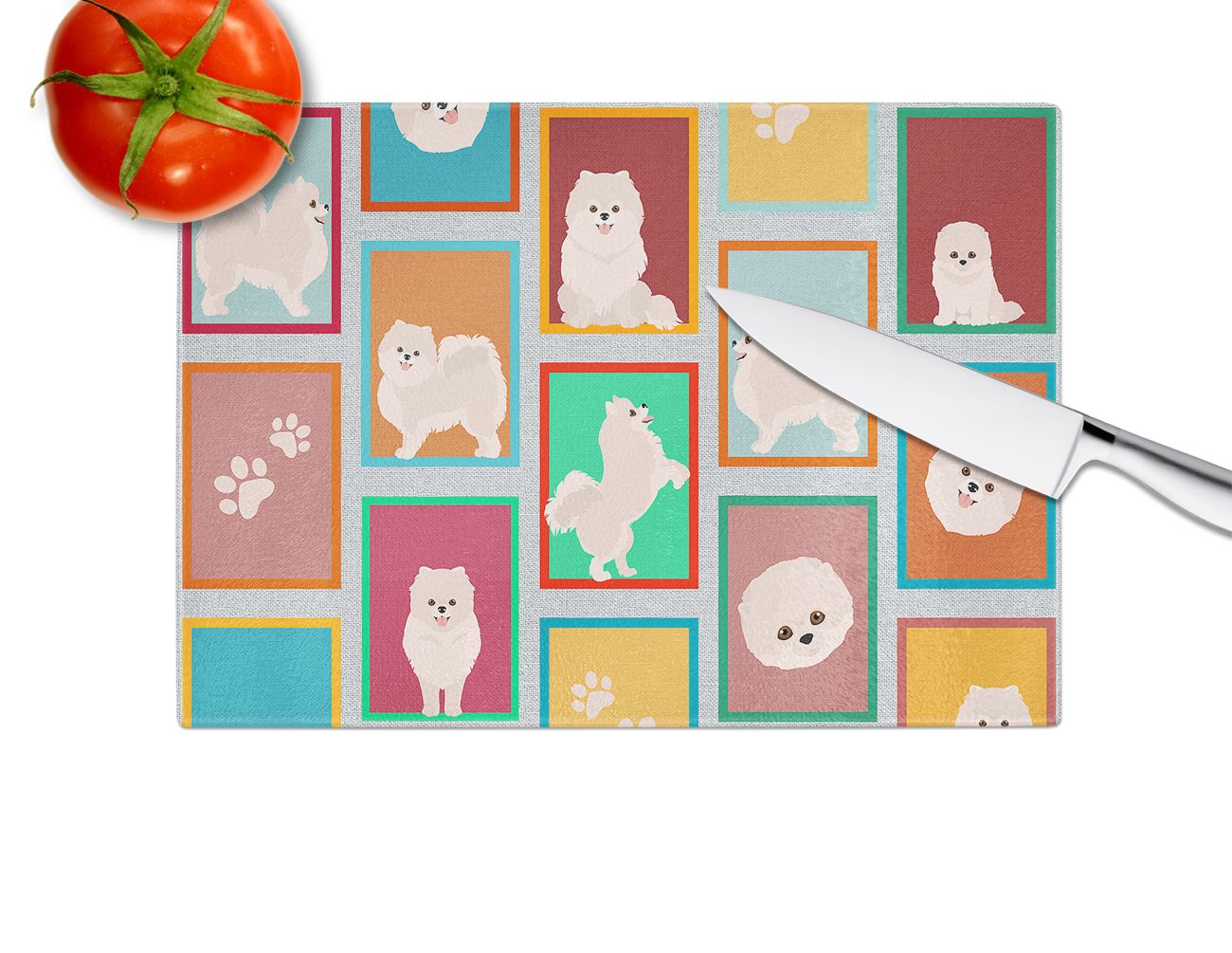 NEW Lots of White Pomeranian Glass Cutting Board Decorative Tempered Glass Kitchen Cutting and Serving Board Large Size Chopping Board