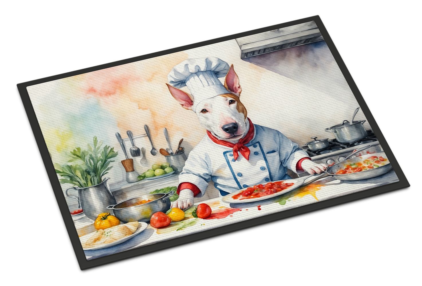 Bull Terrier The Chef Doormat Front Door Mat Indoor Outdoor Rugs for Entryway, Non Slip Washable Low Pile, 24H X 36W