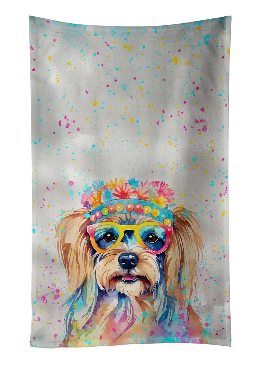 Yorkshire Terrier Hippie Dawg Kitchen Towel Dish Cloths Guest Hand Towel Decorative Bathroom Towel for Face,Tea, Dishcloth, Kitchen and Bath