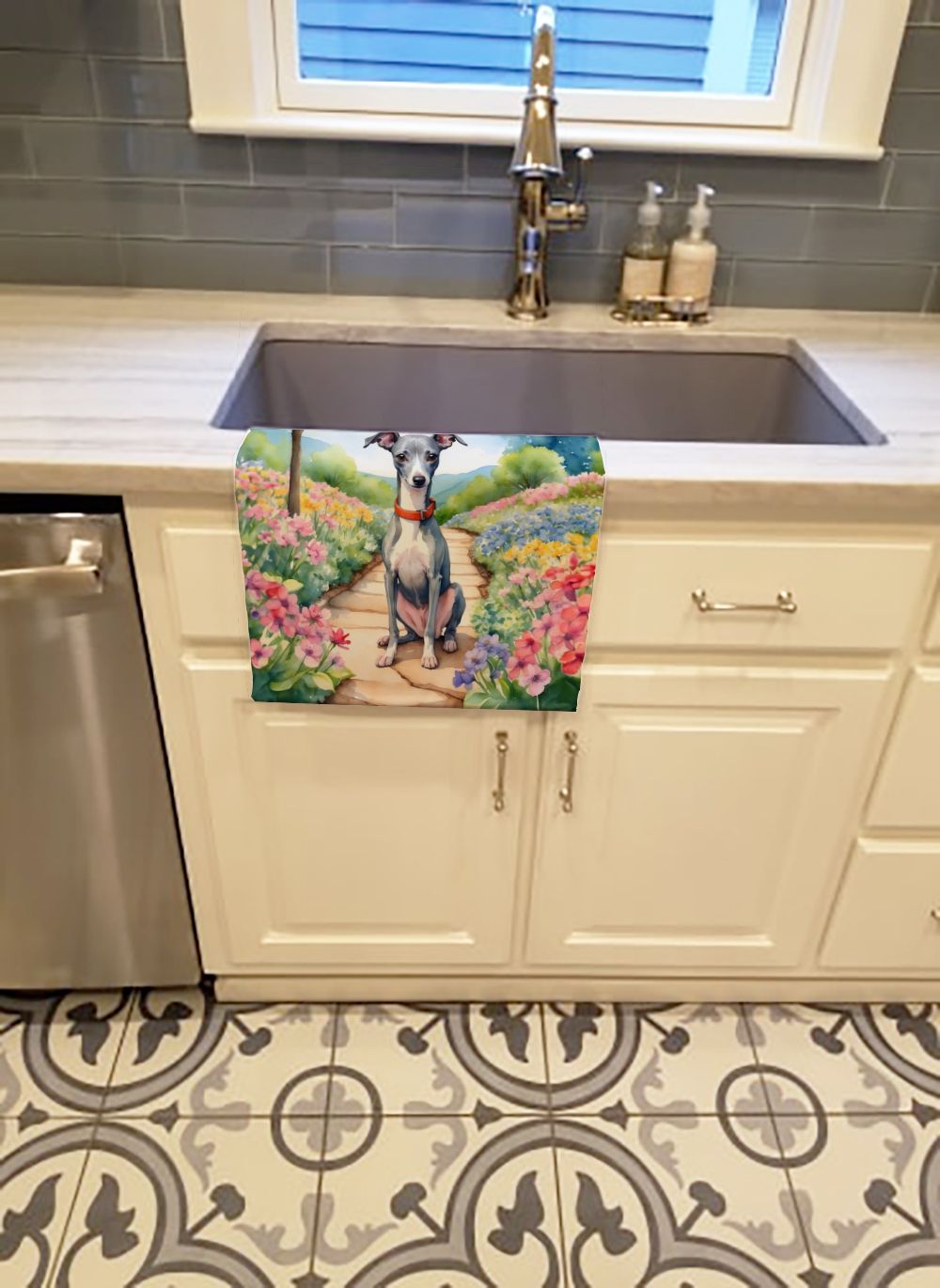 Italian Greyhound Spring Path Kitchen Towel Dish Cloths Guest Hand Towel Decorative Bathroom Towel for Face,Tea, Dishcloth, Kitchen and Bath