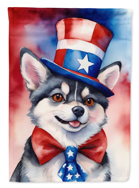Alaskan Klee Kai Patriotic American House Flag Large Porch Sleeve Pole Decorative Outside Yard Banner Artwork Wall Hanging, Polyester, House Size, Multicolor