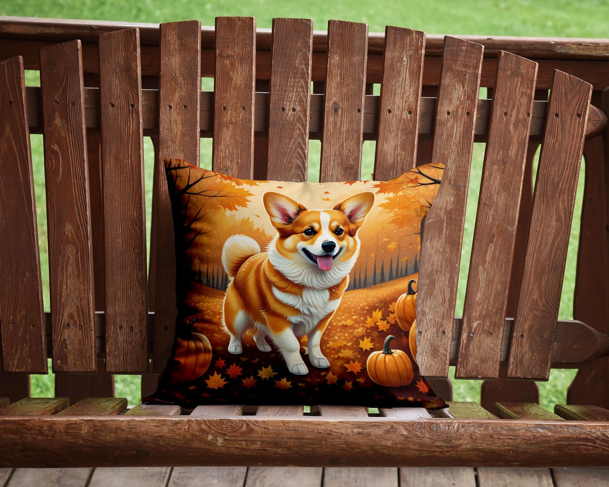 Corgi Fall Throw Pillow Machine Washable, Indoor Outdoor Decorative Pillow for Couch, Bed or Patio, 14Hx14W
