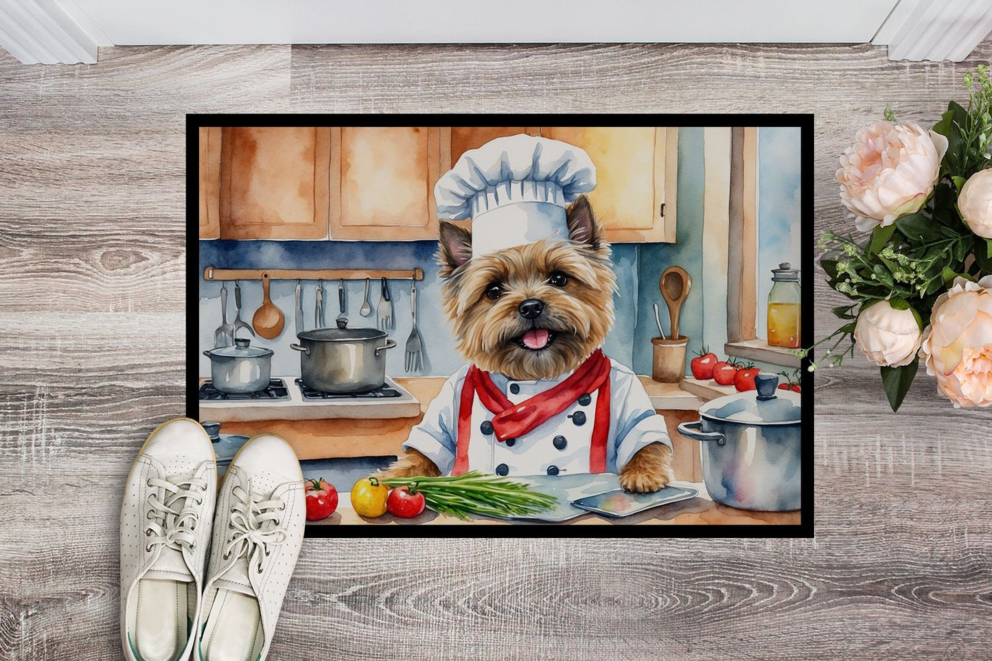 Cairn Terrier The Chef Doormat Front Door Mat Indoor Outdoor Rugs for Entryway, Non Slip Washable Low Pile, 24H X 36W