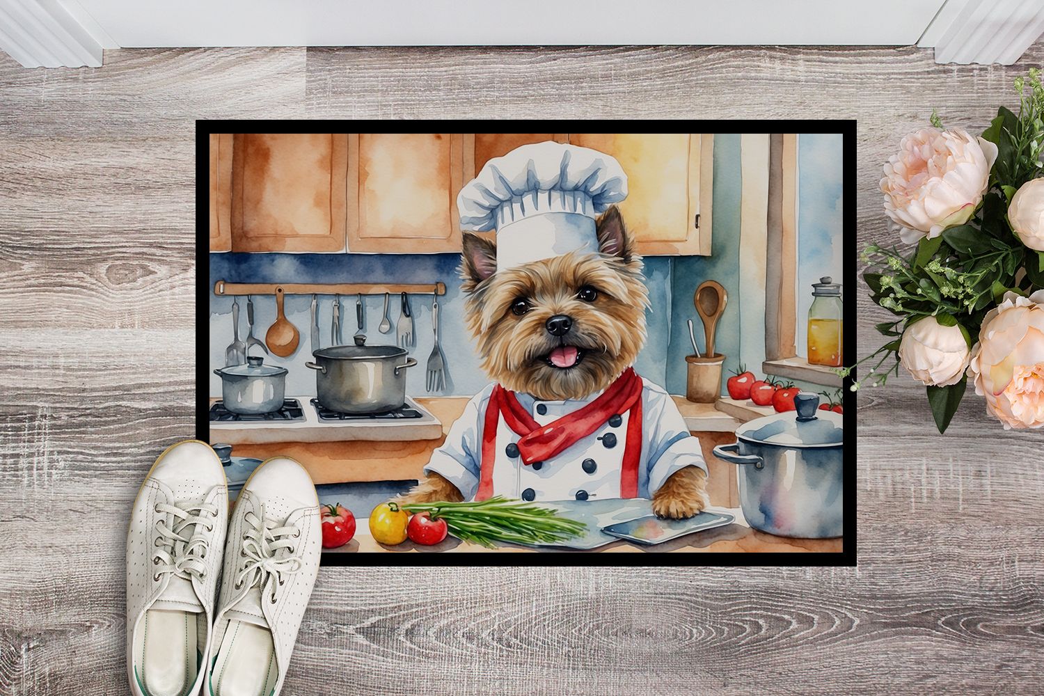 Cairn Terrier The Chef Doormat Front Door Mat Indoor Outdoor Rugs for Entryway, Non Slip Washable Low Pile, 24H X 36W