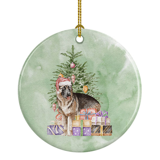 German Shepherd Christmas Presents and Tree Ceramic Ornament Christmas Tree Hanging Decorations for Home Christmas Holiday, Party, Gift, 3 in, Multicolor