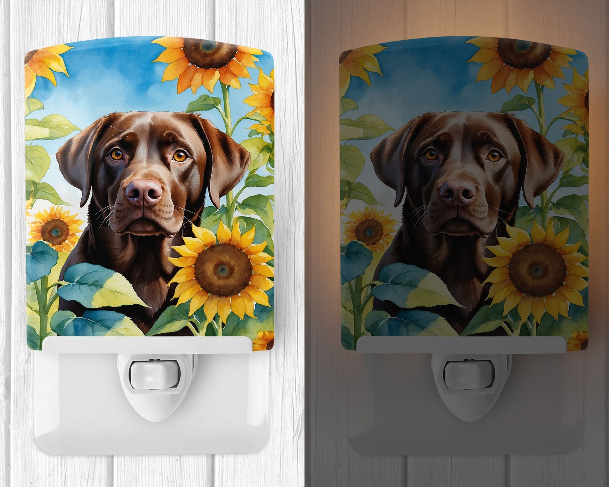 NEW Labrador Retriever in Sunflowers Ceramic Night Light Compact, UL-Certified, Ideal for Bedroom, Bathroom, Nursery, Hallway, Kitchen, 6x4x3, Multicolor