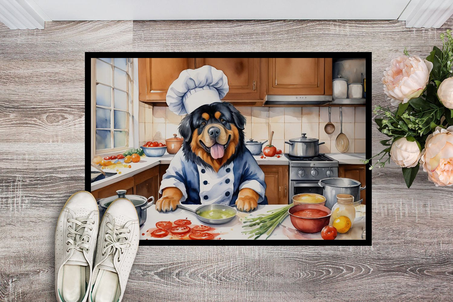 NEW Tibetan Mastiff The Chef Doormat Front Door Mat Indoor Outdoor Rugs for Entryway, Non Slip Washable Low Pile, 18H X 27W