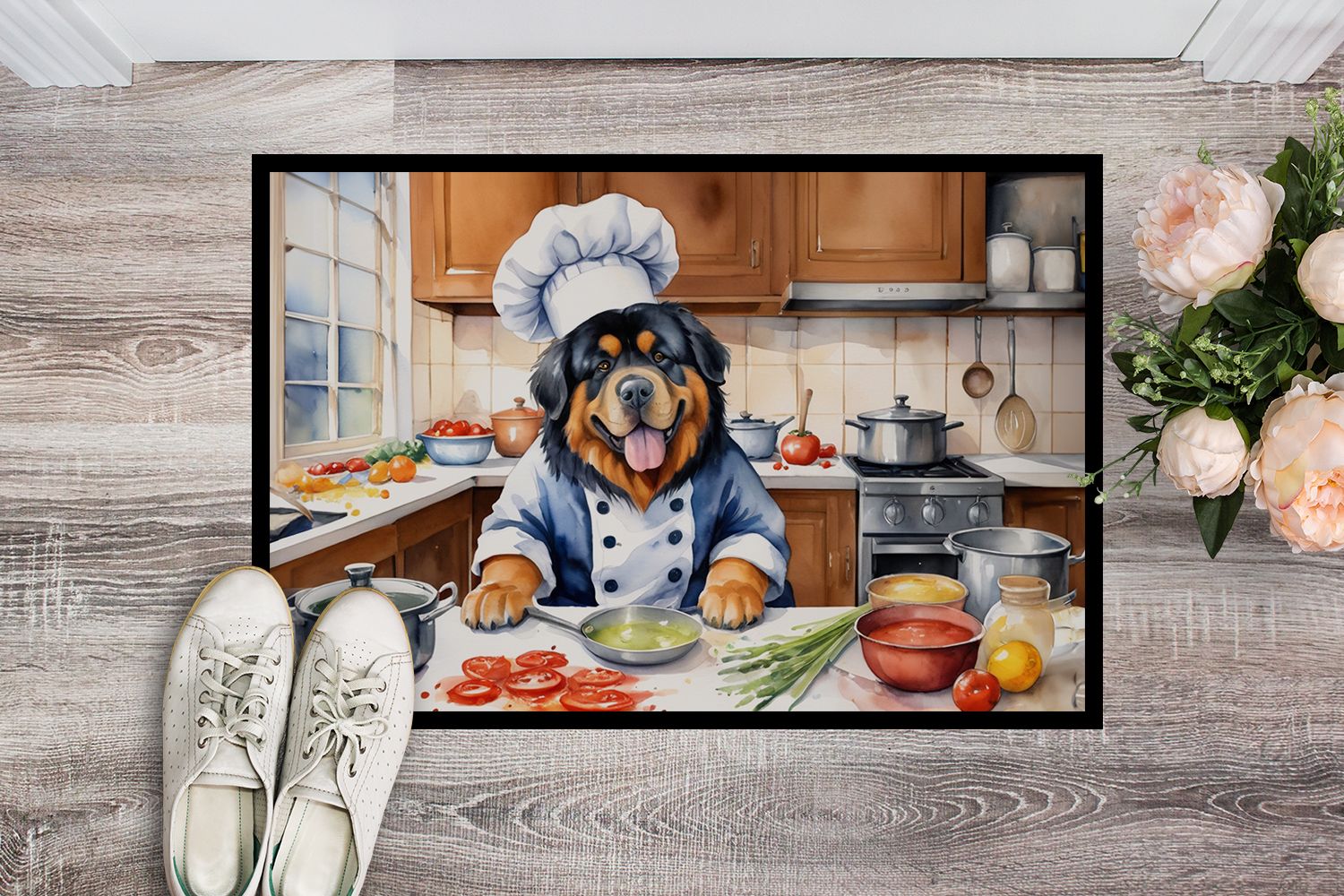 NEW Tibetan Mastiff The Chef Doormat Front Door Mat Indoor Outdoor Rugs for Entryway, Non Slip Washable Low Pile, 18H X 27W