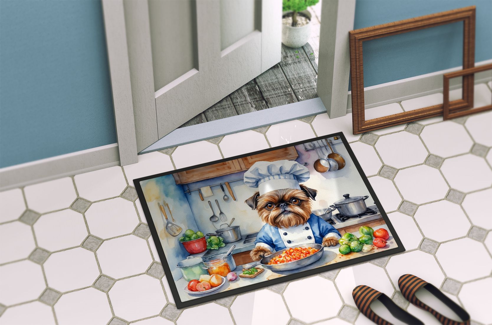 NEW Brussels Griffon The Chef Doormat Front Door Mat Indoor Outdoor Rugs for Entryway, Non Slip Washable Low Pile, 18H X 27W