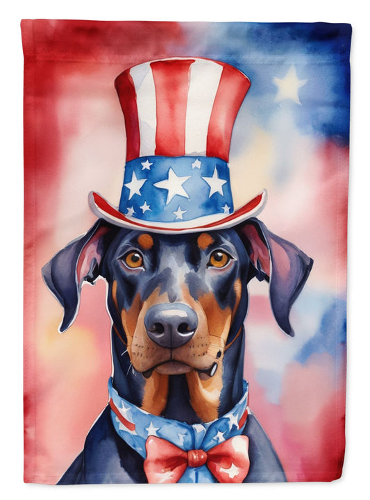 Doberman Pinscher Patriotic American House Flag Large Porch Sleeve Pole Decorative Outside Yard Banner Artwork Wall Hanging, Polyester, House Size, Multicolor