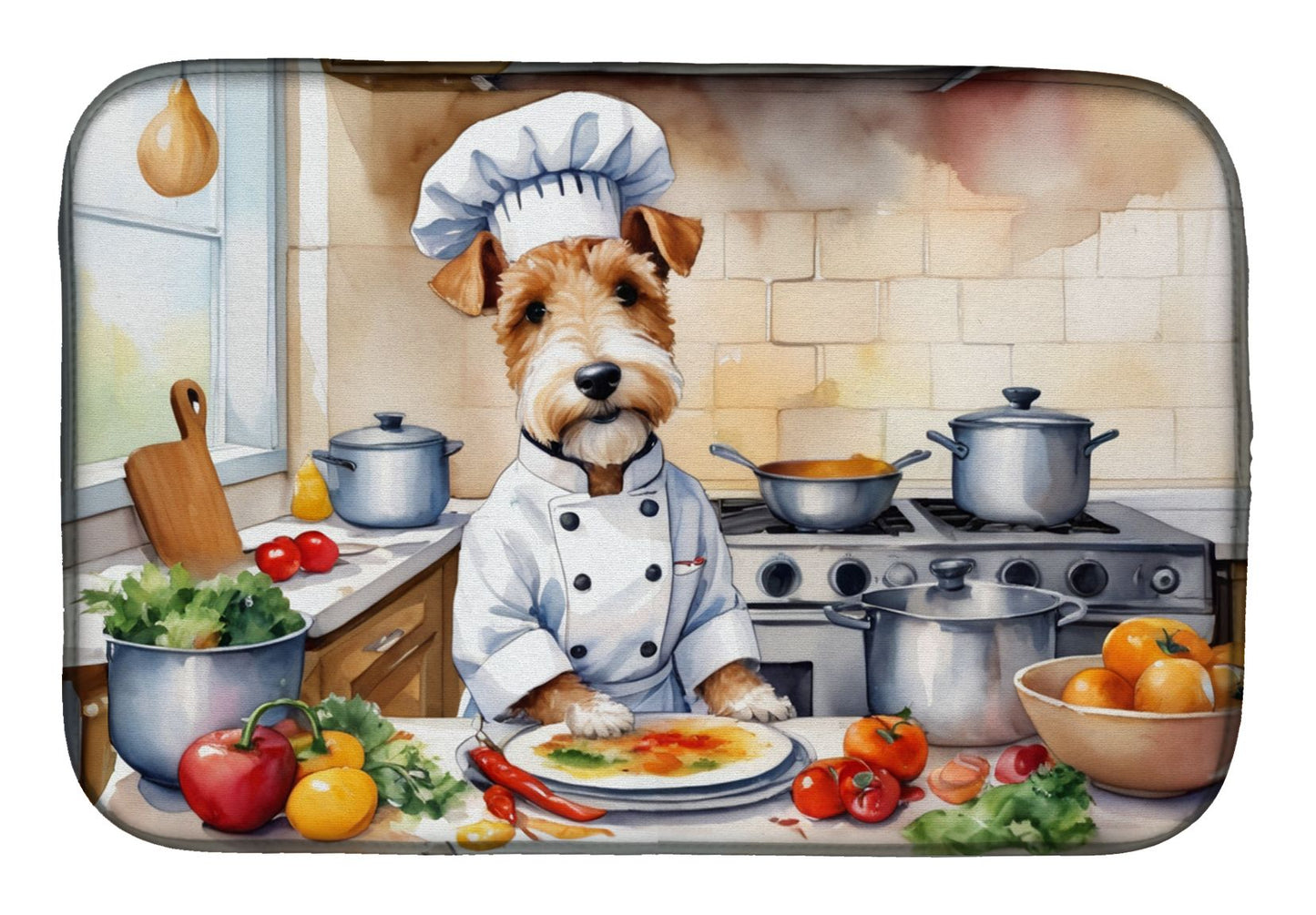 Fox Terrier The Chef Dish Drying Mat Absorbent Dish Drying Mat Pad for Kitchen Counter Dish Drainer Mat for Countertop, 14 x 21", Multicolor