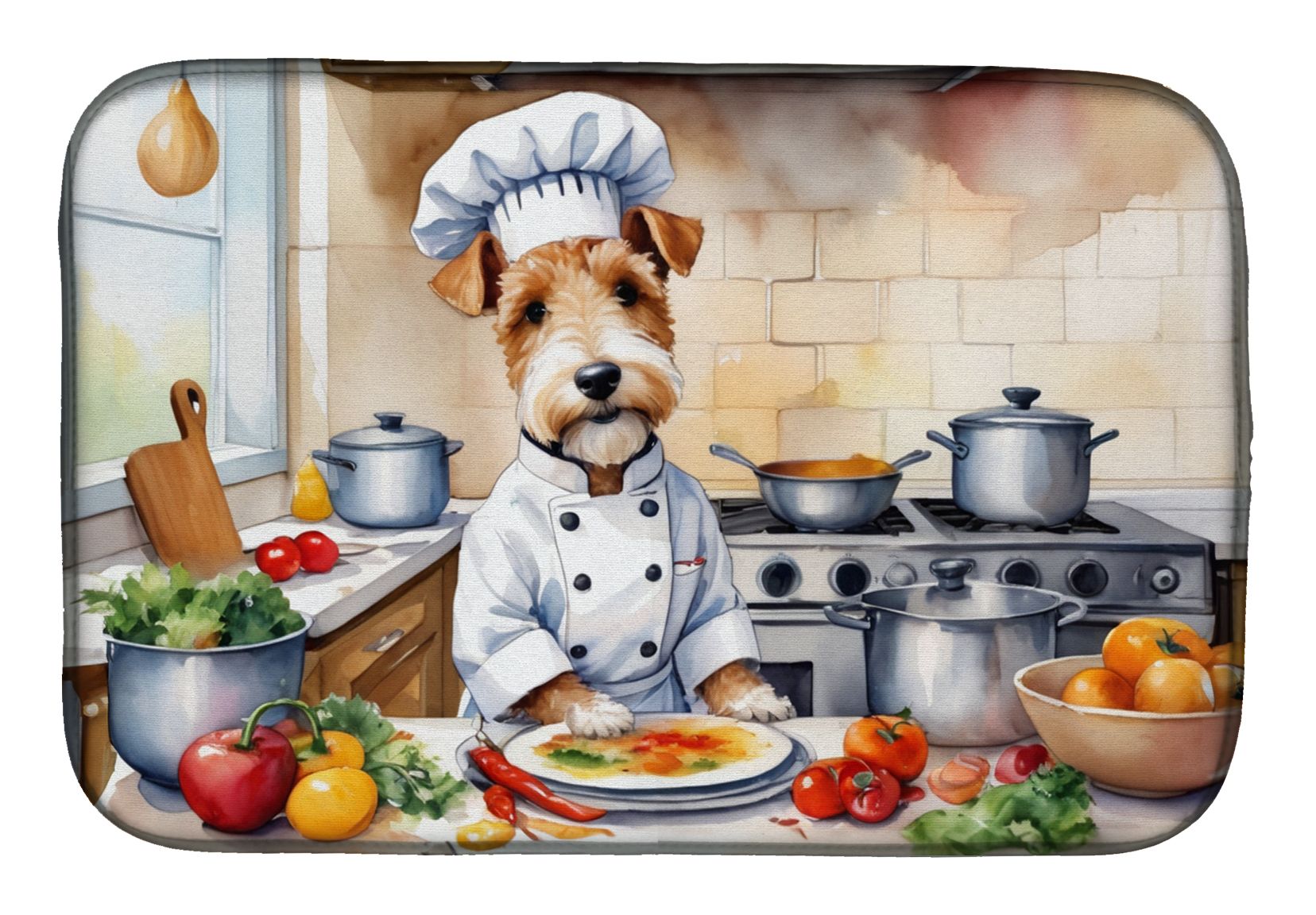 Fox Terrier The Chef Dish Drying Mat Absorbent Dish Drying Mat Pad for Kitchen Counter Dish Drainer Mat for Countertop, 14 x 21", Multicolor