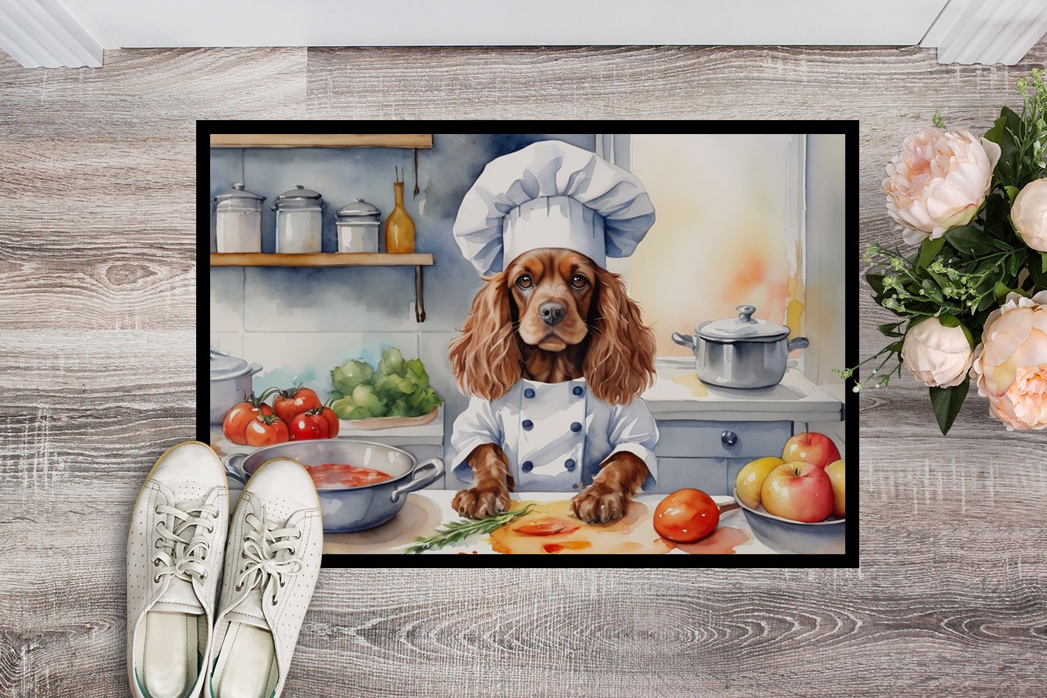 Cocker Spaniel The Chef Doormat Front Door Mat Indoor Outdoor Rugs for Entryway, Non Slip Washable Low Pile, 24H X 36W