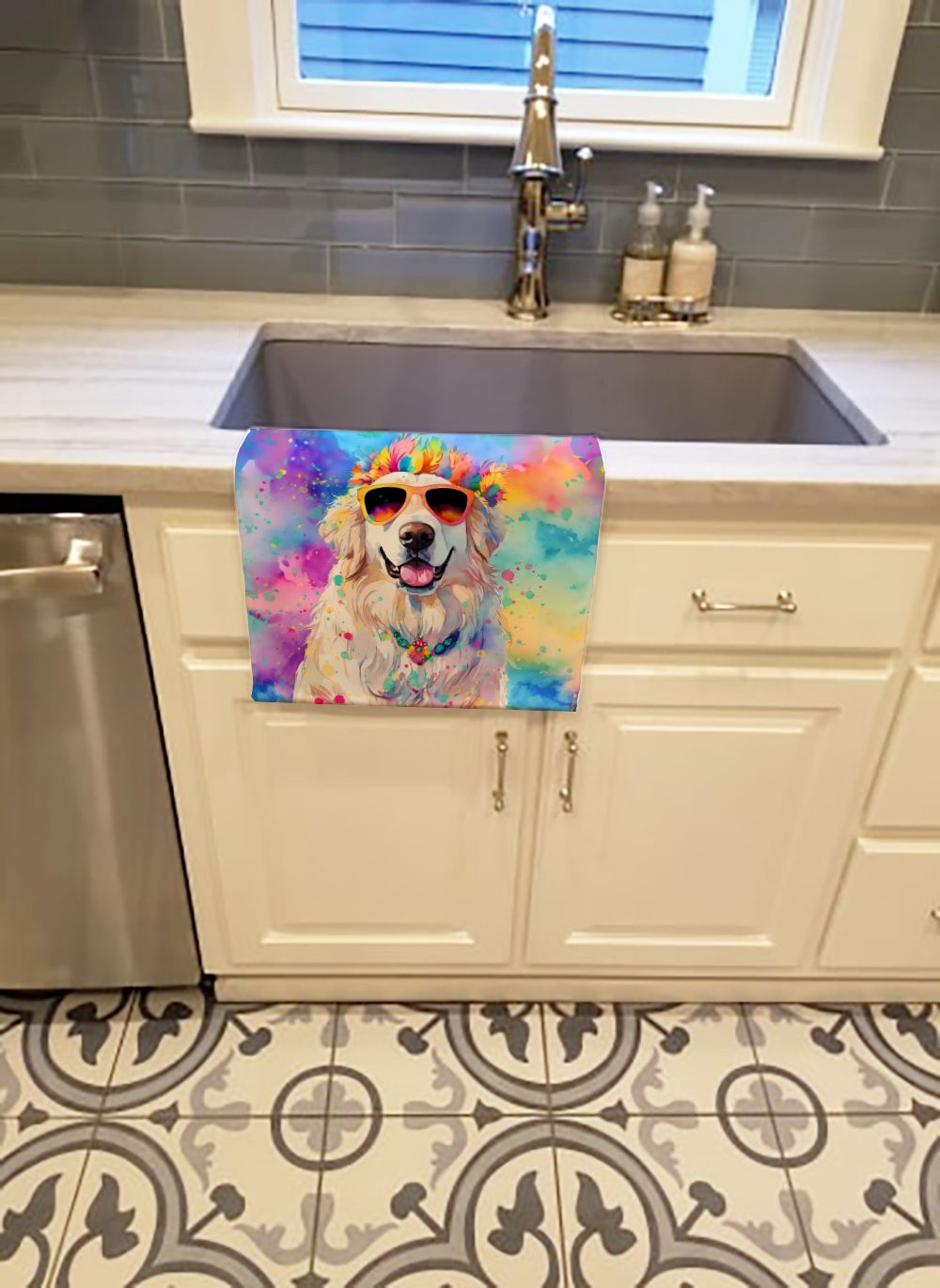 Great Pyrenees Hippie Dawg Kitchen Towel Dish Cloths Guest Hand Towel Decorative Bathroom Towel for Face,Tea, Dishcloth, Kitchen and Bath