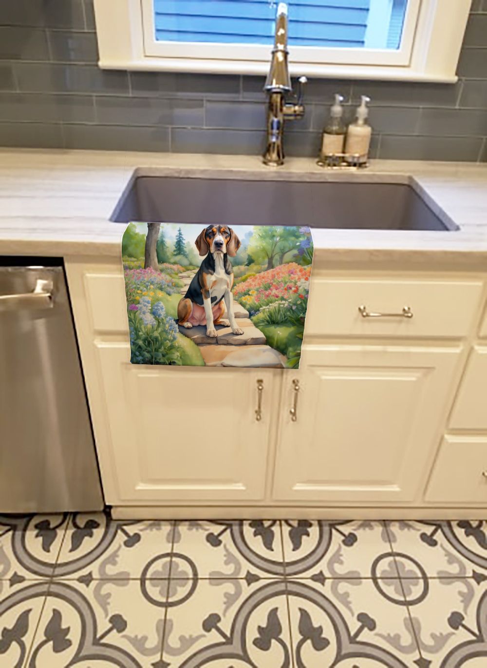 American English Coonhound Spring Garden Kitchen Towel Dish Cloths Guest Hand Towel Decorative Bathroom Towel for Face,Tea, Dishcloth, Kitchen and Bath