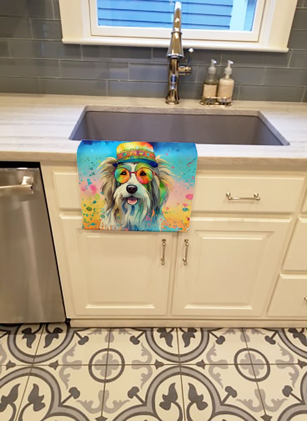 Bearded Collie Hippie Dawg Kitchen Towel Dish Cloths Guest Hand Towel Decorative Bathroom Towel for Face,Tea, Dishcloth, Kitchen and Bath