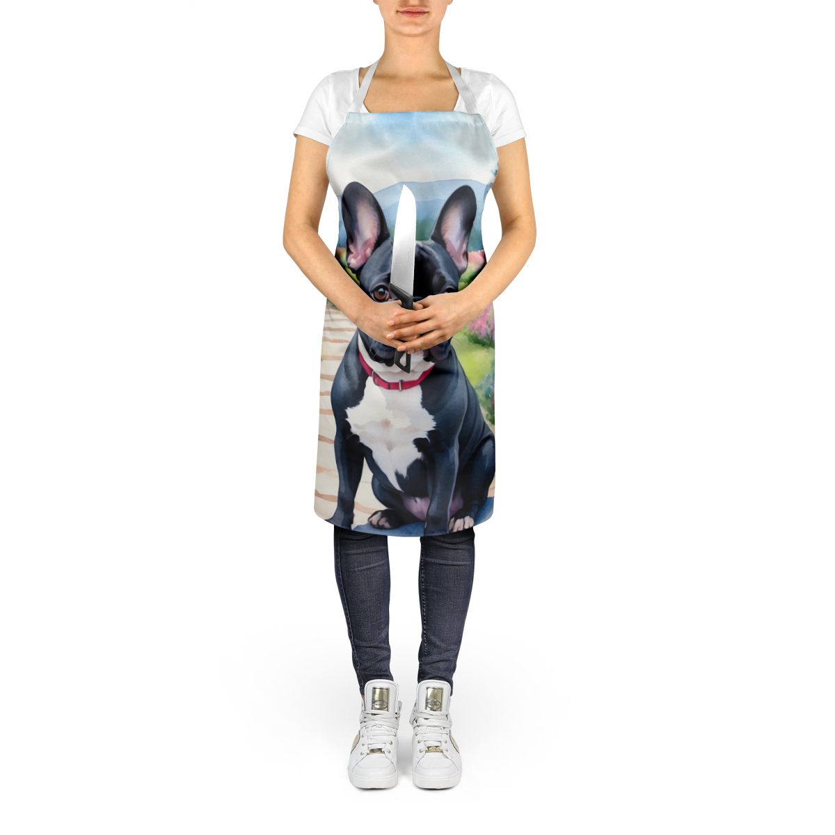 French Bulldog Spring Path Apron Cooking Kitchen Server Baking Crafts Gardening for Adult Women Men, Unisex, Large, Multicolor