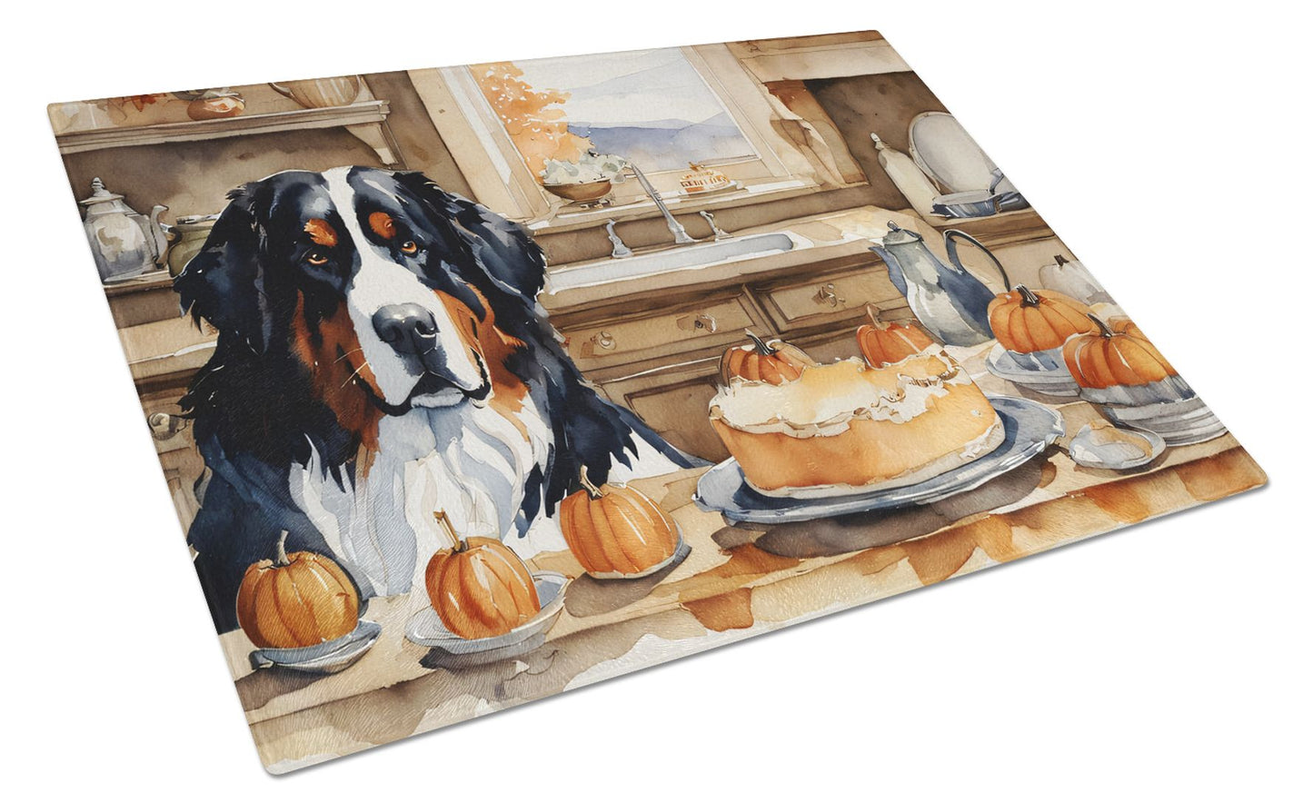 NEW Bernese Mountain Dog Fall Kitchen Pumpkins Glass Cutting Board Decorative Tempered Glass Kitchen Cutting and Serving Board Large Size Chopping Board