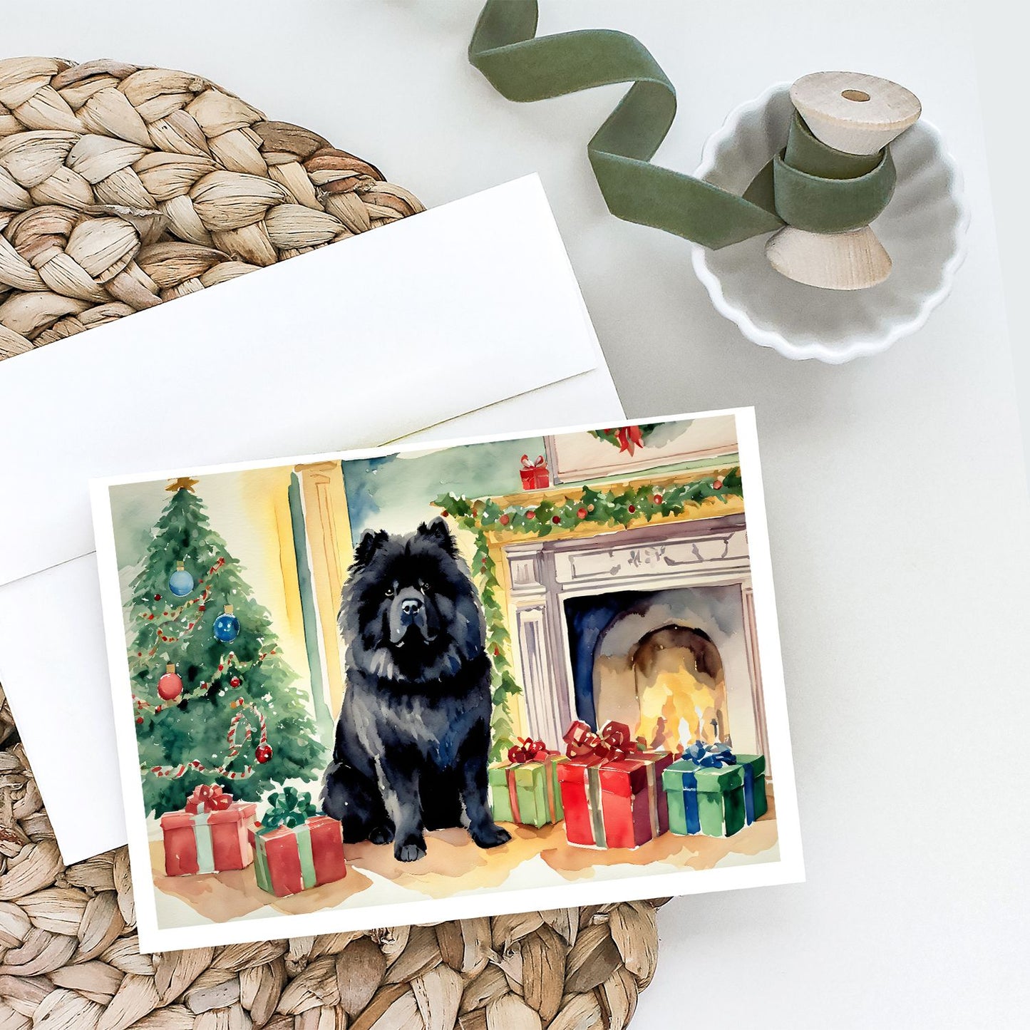 Black Chow Chow Christmas Greeting Cards Pack of 8 Blank Cards with Envelopes Whimsical A7 Size 5x7 Blank Note Cards