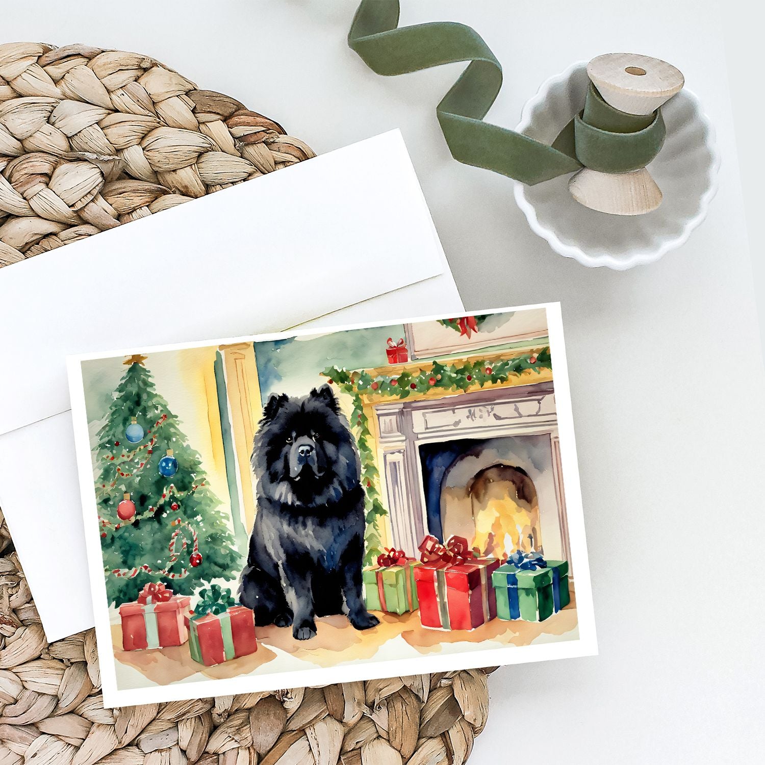 Black Chow Chow Christmas Greeting Cards Pack of 8 Blank Cards with Envelopes Whimsical A7 Size 5x7 Blank Note Cards