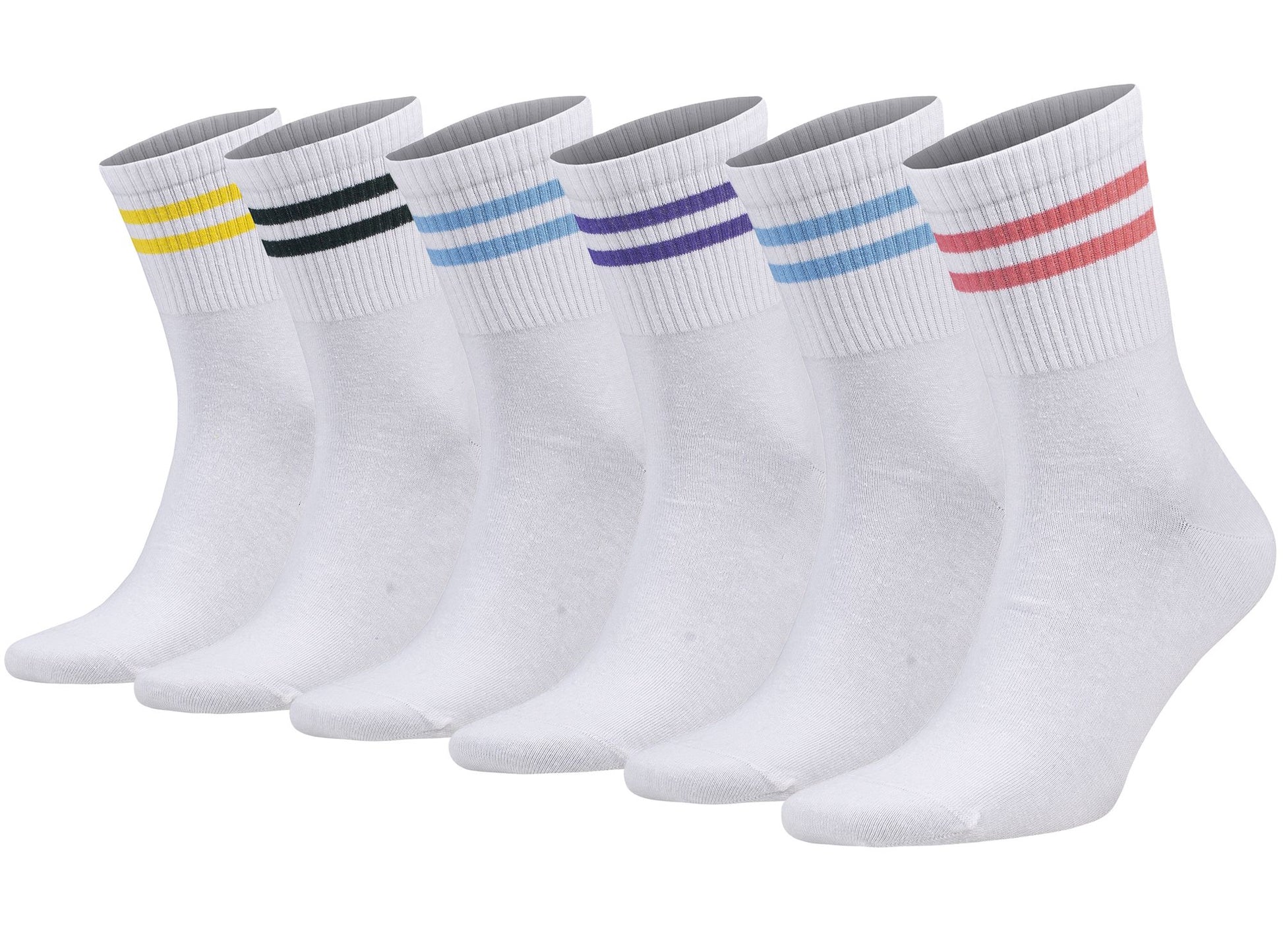 Athletic Tennis Crew Socks for Women with Stripes 6 Pairs Shoe Size 5 to 10