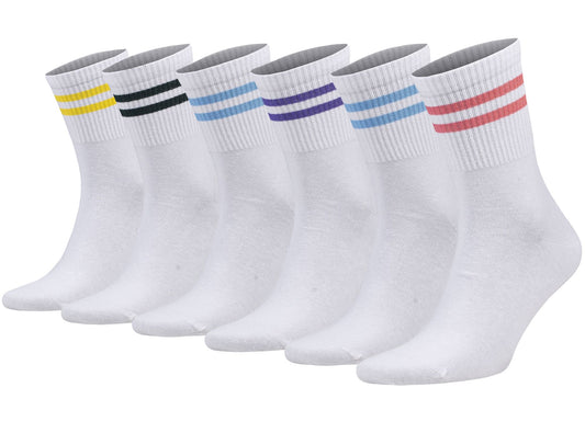 Athletic Tennis Crew Socks for Women with Stripes 6 Pairs Shoe Size 5 to 10