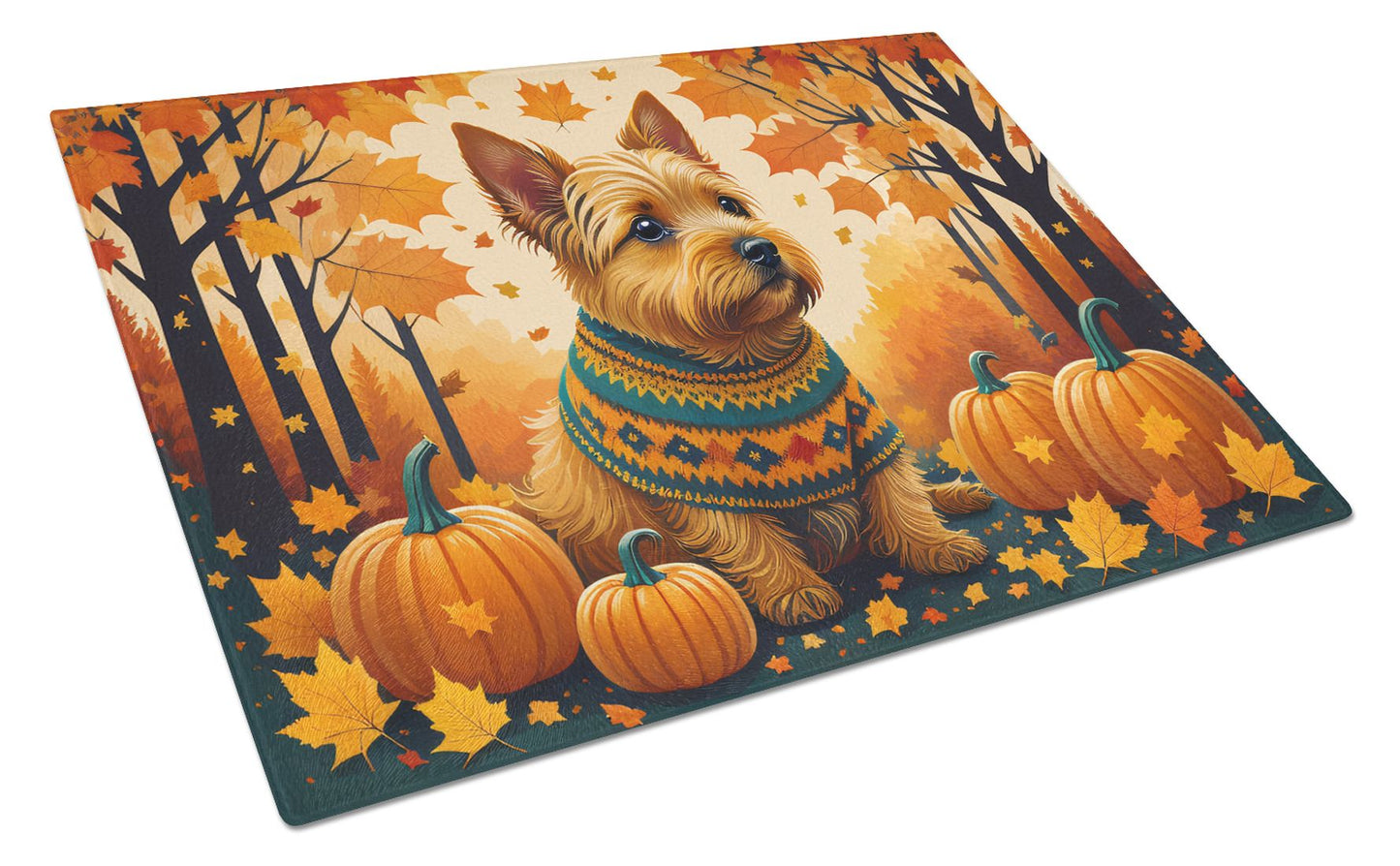 NEW Norwich Terrier Fall Glass Cutting Board Decorative Tempered Glass Kitchen Cutting and Serving Board Large Size Chopping Board