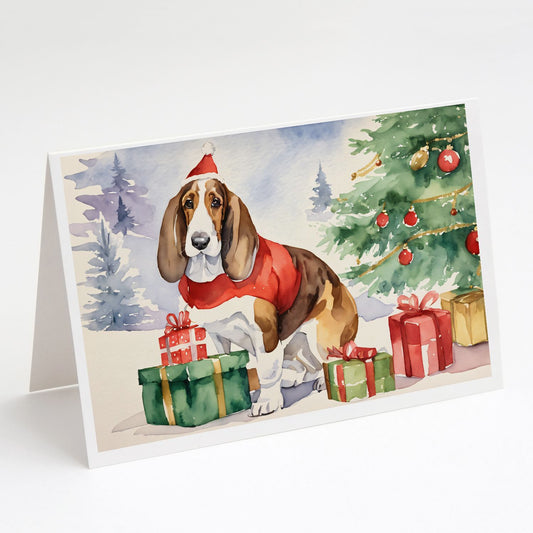 Basset Hound Christmas Greeting Cards Pack of 8 Blank Cards with Envelopes Whimsical A7 Size 5x7 Blank Note Cards