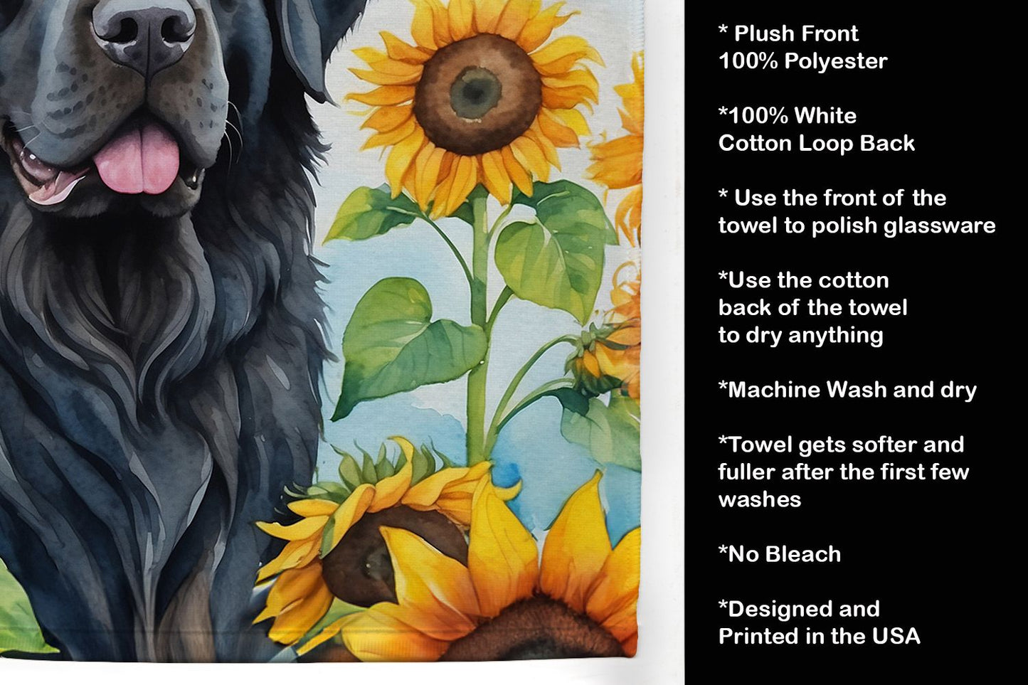 Newfoundland in Sunflowers Kitchen Towel Dish Cloths Guest Hand Towel Decorative Bathroom Towel for Face,Tea, Dishcloth, Kitchen and Bath