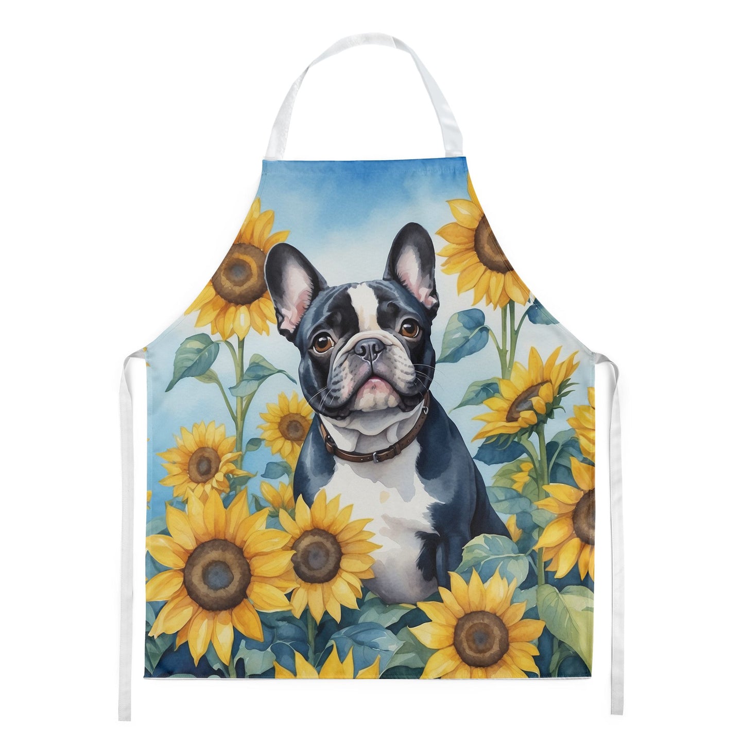 French Bulldog in Sunflowers Apron Cooking Kitchen Server Baking Crafts Gardening for Adult Women Men, Unisex, Large, Multicolor