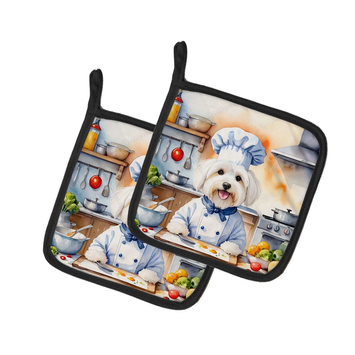 Coton de Tulear The Chef Pair of Pot Holders Kitchen Heat Resistant Pot Holders Sets Oven Hot Pads for Cooking Baking BBQ, 7 1/2 x 7 1/2