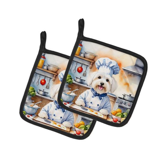Coton de Tulear The Chef Pair of Pot Holders Kitchen Heat Resistant Pot Holders Sets Oven Hot Pads for Cooking Baking BBQ, 7 1/2 x 7 1/2