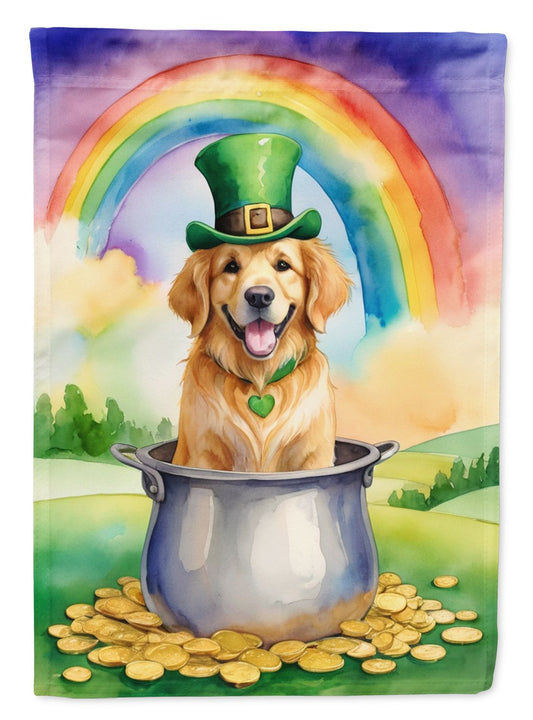 Golden Retriever St Patrick's Day House Flag Large Porch Sleeve Pole Decorative Outside Yard Banner Artwork Wall Hanging, Polyester, House Size, Multicolor