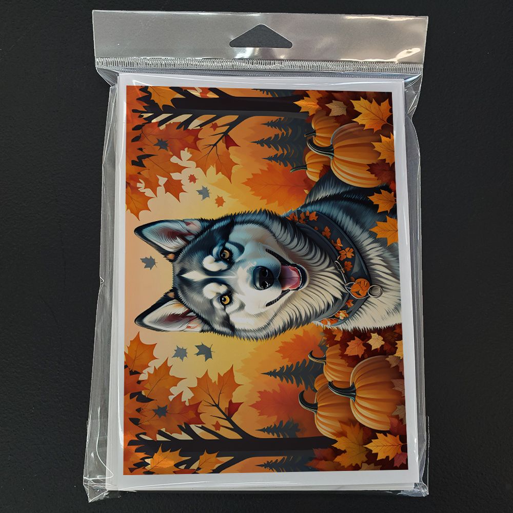 Siberian Husky Fall Greeting Cards Pack of 8 Blank Cards with Envelopes Whimsical A7 Size 5x7 Blank Note Cards