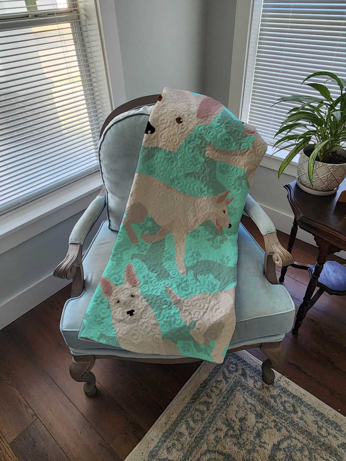White German Shepherd Quilted Blanket 50x60 Artwork Pattern Quilted Throw Blanket for Bed, Couch, Sofa, Soft and Lightweight