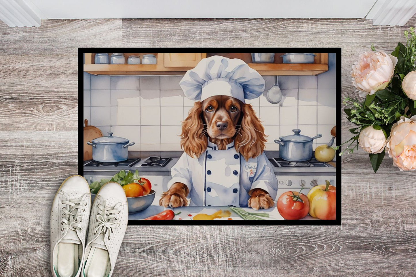 NEW English Cocker Spaniel The Chef Doormat Front Door Mat Indoor Outdoor Rugs for Entryway, Non Slip Washable Low Pile, 18H X 27W