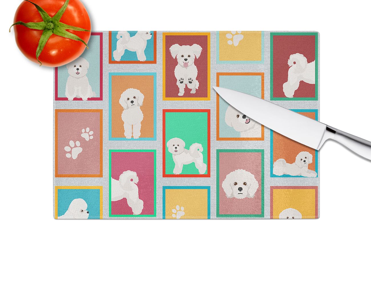 NEW Lots of Bichon Frise Glass Cutting Board Decorative Tempered Glass Kitchen Cutting and Serving Board Large Size Chopping Board