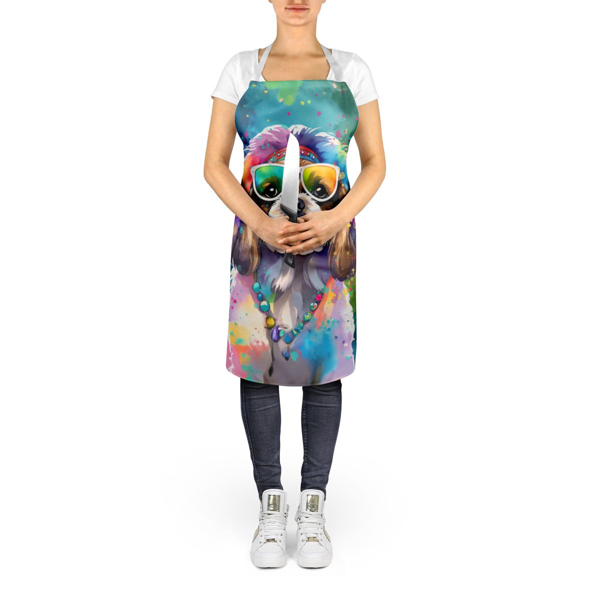 Shih Tzu Hippie Dawg Apron Cooking Kitchen Server Baking Crafts Gardening for Adult Women Men, Unisex, Large, Multicolor