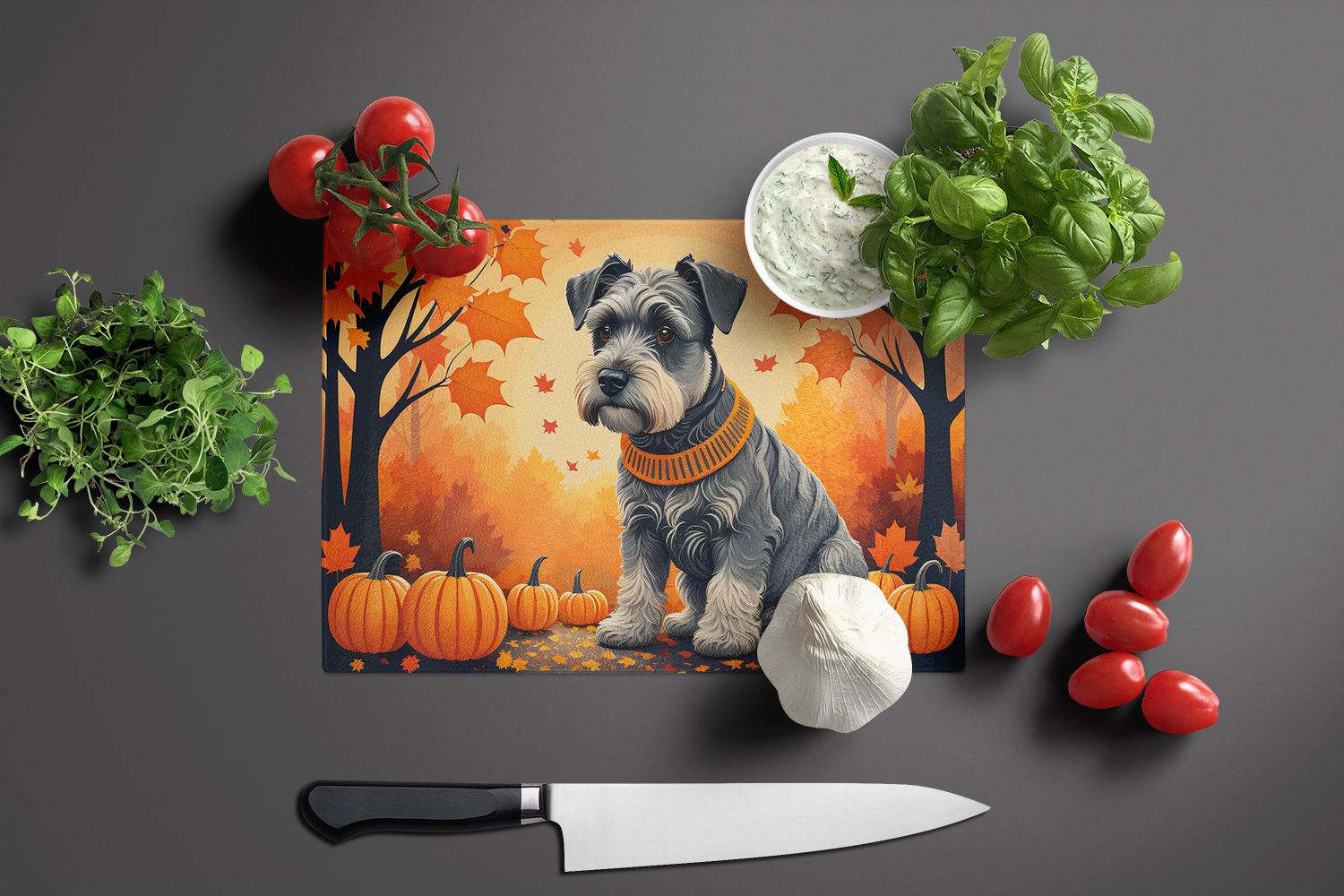 NEW Schnauzer Fall Glass Cutting Board Decorative Tempered Glass Kitchen Cutting and Serving Board Large Size Chopping Board