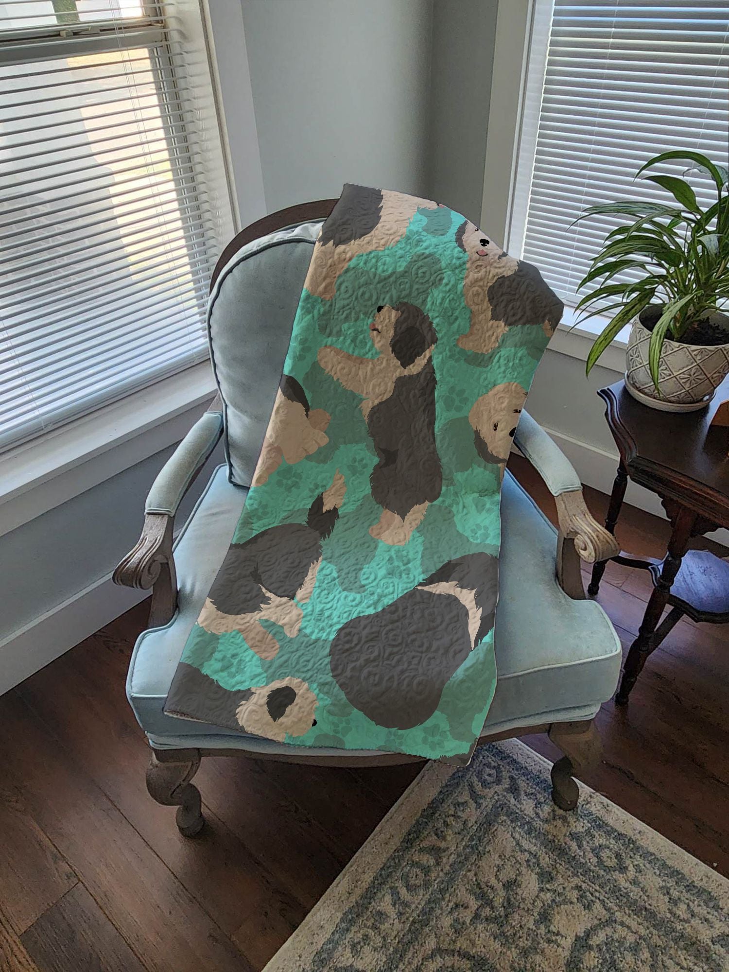 Old English Sheepdog Quilted Blanket 50x60 Artwork Pattern Quilted Throw Blanket for Bed, Couch, Sofa, Soft and Lightweight