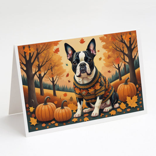 Boston Terrier Fall Greeting Cards Pack of 8 Blank Cards with Envelopes Whimsical A7 Size 5x7 Blank Note Cards