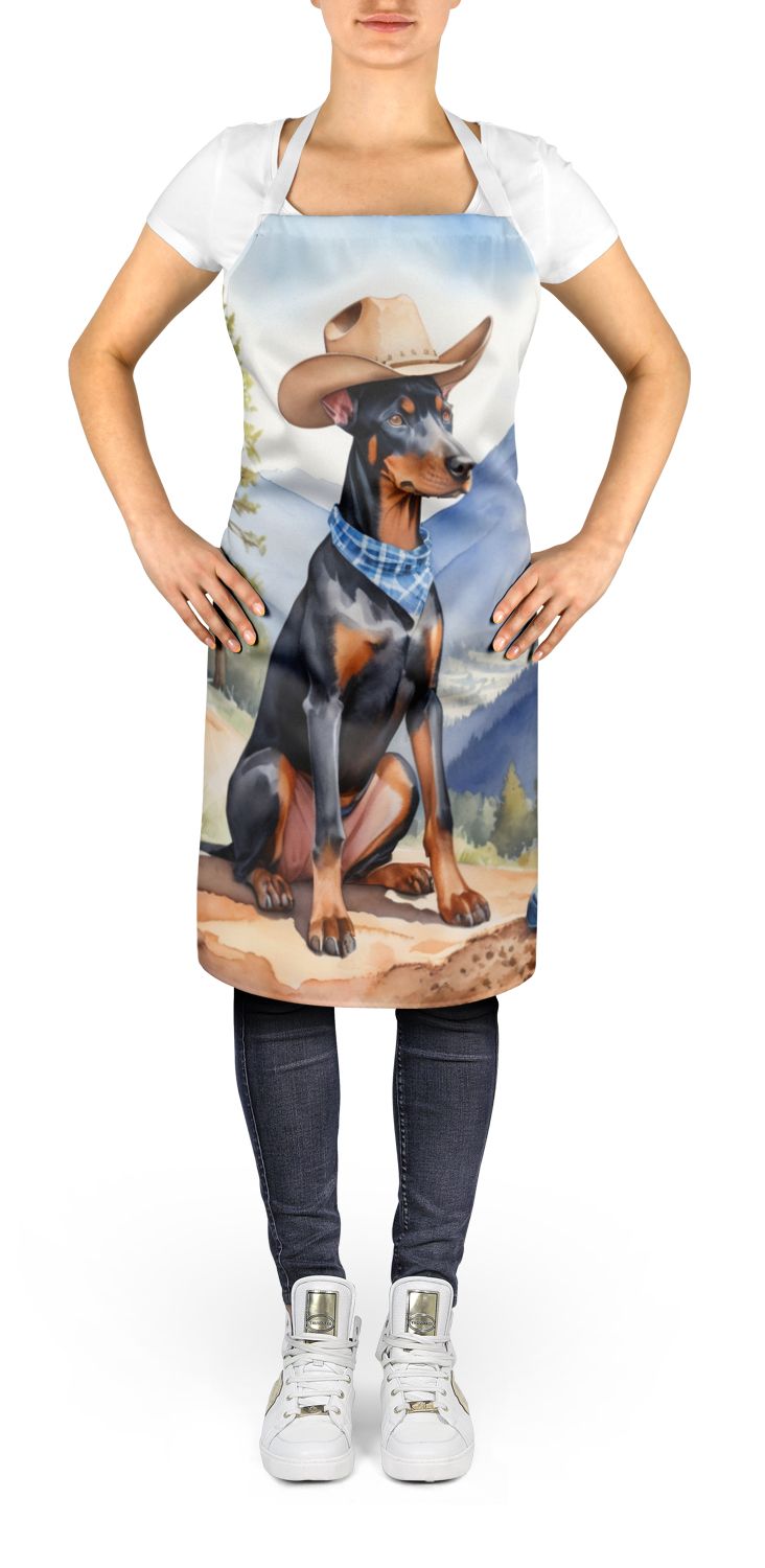 Doberman Pinscher Cowboy Welcome Apron Cooking Kitchen Server Baking Crafts Gardening for Adult Women Men, Unisex, Large, Multicolor
