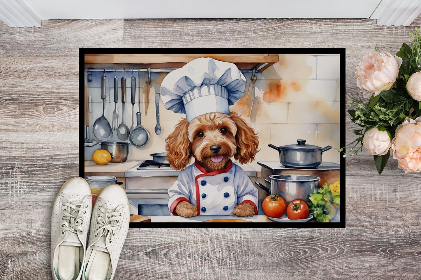 Cockapoo The Chef Doormat Front Door Mat Indoor Outdoor Rugs for Entryway, Non Slip Washable Low Pile, 24H X 36W